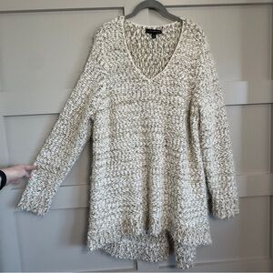 Lane Bryant Sweater Ivory Gold Metallic Pullover Deep V-Neck High/Low Size 18/20